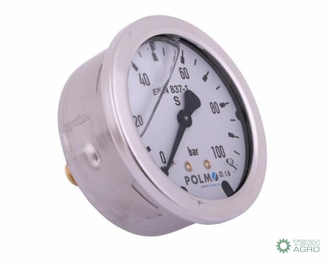Manometr glicerynowy M63 0-100 bar tylne przyłącze G1/4" POLMO Manometr glicerynowy M63 0-100 bar tylne przyłącze G1/4" POLMO