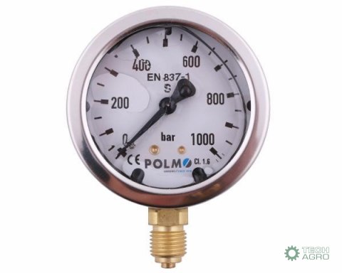 Manometr glicerynowy M63 0-1000 bar dolne przyłącze G1/4" POLMO Manometr glicerynowy M63 0-1000 bar dolne przyłącze G1/4" POLMO