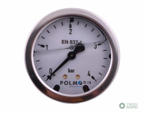 Manometr glicerynowy M63 0-4 bar tylne przyłącze G1/4" POLMO Manometr glicerynowy M63 0-4 bar tylne przyłącze G1/4" POLMO