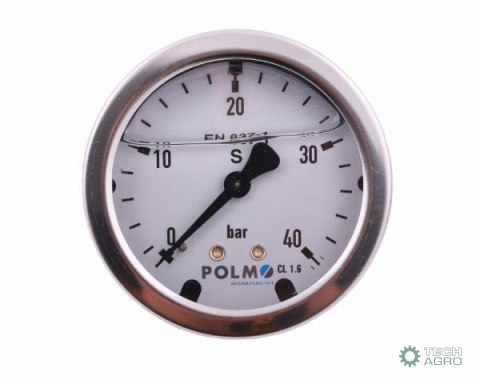 Manometr glicerynowy M63 0-40 bar tylne przyłącze G1/4" POLMO Manometr glicerynowy M63 0-40 bar tylne przyłącze G1/4" POLMO