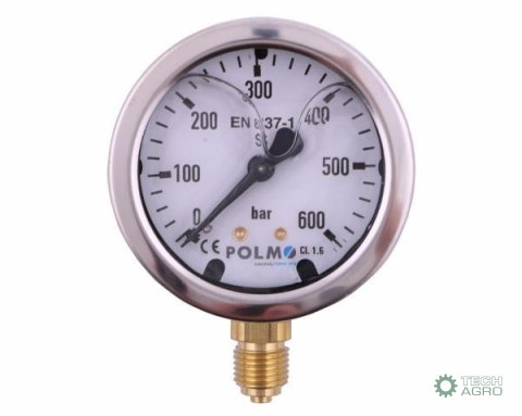 Manometr glicerynowy M63 0-600 bar dolne przyłącze G1/4" POLMO Manometr glicerynowy M63 0-600 bar dolne przyłącze G1/4" POLMO