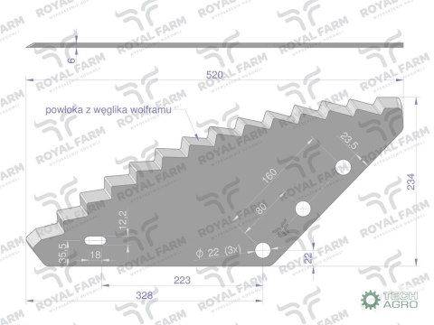 Nóż paszowozu uniwersalny otwór 22mm z węglikiem wolframu Standard ROYAL FARM Nóż paszowozu uniwersalny otwór 22mm z węglikiem wolframu Standard ROYAL FARM