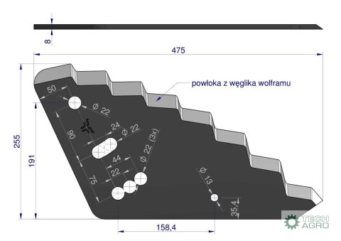Nóż paszowozu zastosowanie Mayer z węglikiem wolframu Standard ROYAL FARM Nóż paszowozu zastosowanie Mayer z węglikiem wolframu Standard ROYAL FARM