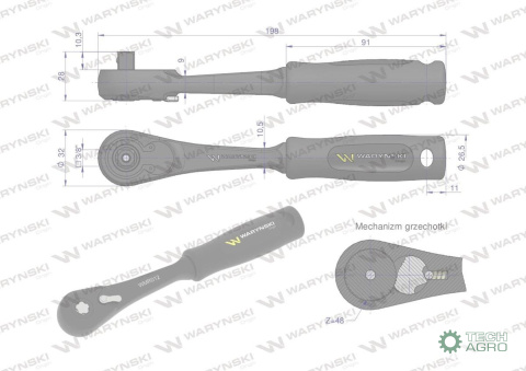 Grzechotka 3/8". 48 T, monolityczny zabierak Waryński Grzechotka 3/8". 48 T, monolityczny zabierak Waryński
