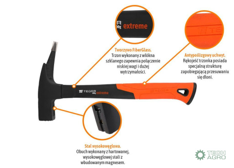 Młotek ciesielski z trzonkiem fiberglass 600 g Extreme / TEGER Młotek ciesielski z trzonkiem fiberglass 600 g Extreme / TEGER