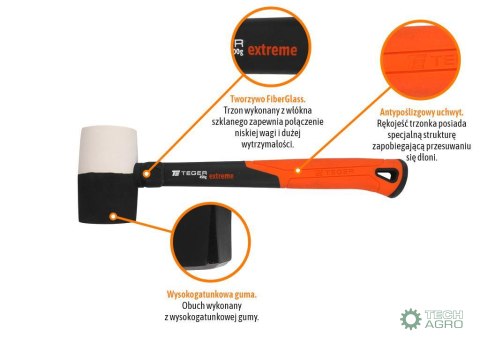 Młotek gumowy z trzonkiem fiberglass 450 g Extreme / TEGER Młotek gumowy z trzonkiem fiberglass 450 g Extreme / TEGER