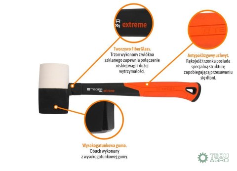 Młotek gumowy z trzonkiem fiberglass 680 g Extreme / TEGER Młotek gumowy z trzonkiem fiberglass 680 g Extreme / TEGER
