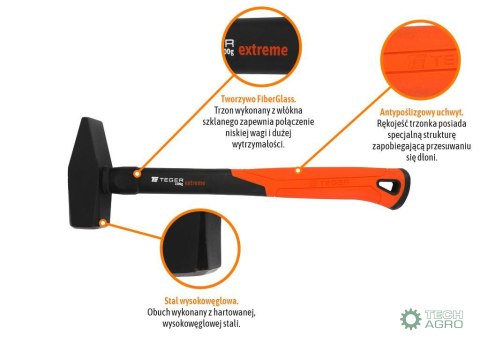 Młotek ślusarski z trzonkiem fiberglass 1500 g Extreme / TEGER Młotek ślusarski z trzonkiem fiberglass 1500 g Extreme / TEGER