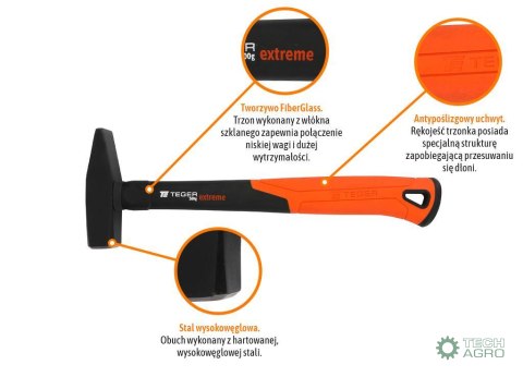 Młotek ślusarski z trzonkiem fiberglass 500 g Extreme / TEGER Młotek ślusarski z trzonkiem fiberglass 500 g Extreme / TEGER