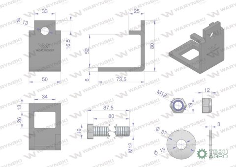 Nakładka zęba agregatu 32x12 plus 32X12 na profil 50x30 kpl. Waryński (sprzedawane po 5) Nakładka zęba agregatu 32x12 plus 32X12 na profil 50x30 kpl. Waryński (sprzedawane po 5)