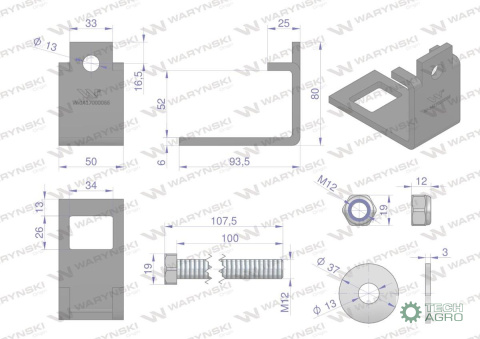 Nakładka zęba agregatu 32x12 plus 32X12 na profil 50x50 kpl. Waryński (sprzedawane po 5) Nakładka zęba agregatu 32x12 plus 32X12 na profil 50x50 kpl. Waryński (sprzedawane po 5)