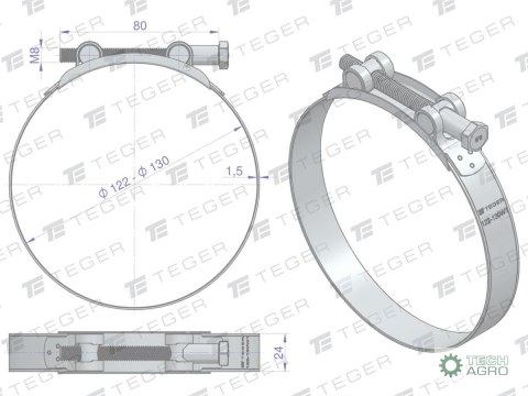 Opaska zaciskowa GBS 122-130 (obejma W1 - stal ocynkowana) szerkość 24mm TEGER ( sprzedawane po 5 ) Opaska zaciskowa GBS 122-130 (obejma W1 - stal ocynkowana) szerkość 24mm TEGER ( sprzedawane po 5 )