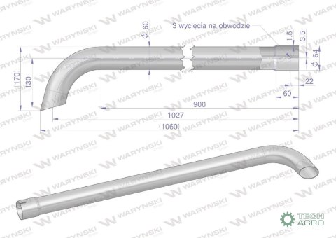 Rura wylotowa do tłumika 3383013M1.3388432M2W inox WARYŃSKI Rura wylotowa do tłumika 3383013M1.3388432M2W inox WARYŃSKI