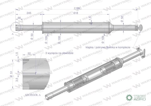Tłumik 1128mm 3029104M1 4.8kg MF3 C-3603P (prosty) INOX WARYŃSKI Tłumik 1128mm 3029104M1 4.8kg MF3 C-3603P (prosty) INOX WARYŃSKI