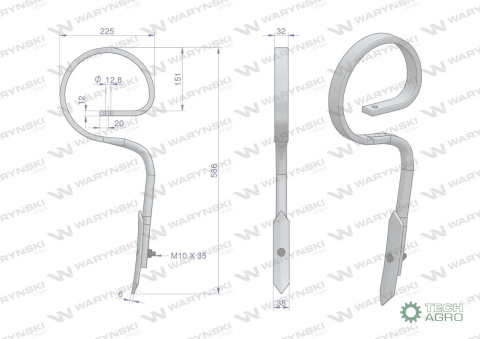 Ząb sprężynowy prosty 32X12 Waryński