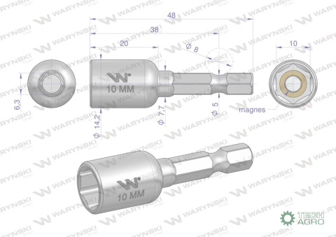 Nasadka 10mm z uchwytem narzędziowym do wkretarki długość 48 mm Waryński Nasadka 10mm z uchwytem narzędziowym do wkretarki długość 48 mm Waryński