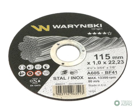 Tarcza do cięcia metalu 115 x1.0 x22.23 mm Waryński (sprzedawana po 5 szt w op.5 szt) Tarcza do cięcia metalu 115 x1.0 x22.23 mm Waryński (sprzedawana po 5 szt w op.5 szt)