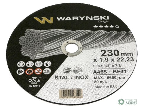Tarcza do cięcia metalu 230 x1.9 x22.23 mm Waryński (sprzedawane po 5 szt w op 5 szt) Tarcza do cięcia metalu 230 x1.9 x22.23 mm Waryński (sprzedawane po 5 szt w op 5 szt)