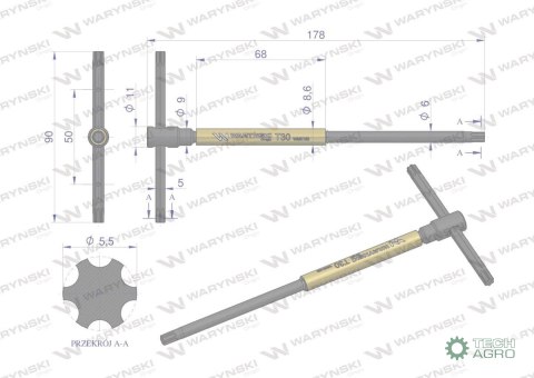 Klucz T ze spinnerem TORX T30 Waryński Klucz T ze spinnerem TORX T30 Waryński