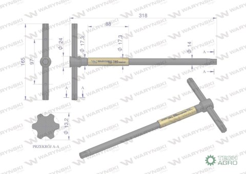 Klucz T ze spinnerem TORX T60 Waryński Klucz T ze spinnerem TORX T60 Waryński