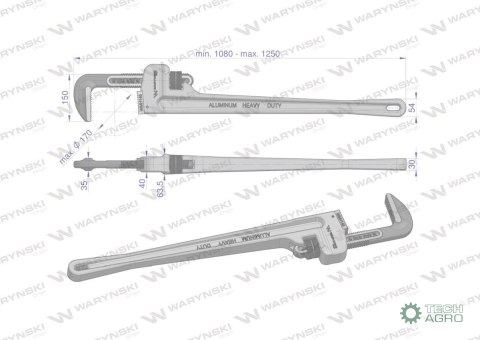 Klucz do rur typ amerykański 48" uchwyt aluminium wzmocniony szczęki CrMo max średnica Waryński Klucz do rur typ amerykański 48" uchwyt aluminium wzmocniony szczęki CrMo max średnica Waryński