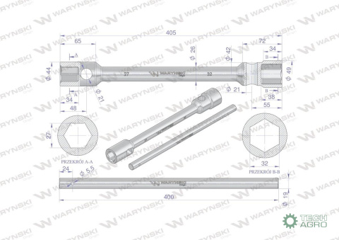 Klucz krzyżakowy do kół 27 x 32mm wzmocniony wkladany uchwyt Waryński Klucz krzyżakowy do kół 27 x 32mm wzmocniony wkladany uchwyt Waryński
