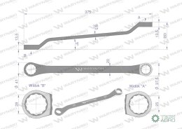 Klucz oczkowy odsadzony 25 x 28 mm. CrV standard ASME B107.9 Waryński