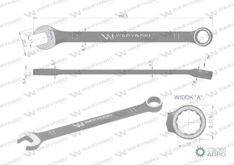 Klucz płasko-oczkowy 11 mm. CrV standar d ASME B107-2010 Waryński Klucz płasko-oczkowy 11 mm. CrV standar d ASME B107-2010 Waryński