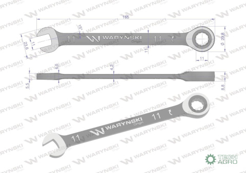 Klucz płasko-oczkowy 11 mm z grzechotką 72 zęby standard ASME B107-2010 Waryński Klucz płasko-oczkowy 11 mm z grzechotką 72 zęby standard ASME B107-2010 Waryński