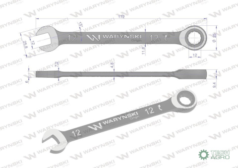 Klucz płasko-oczkowy 12 mm z grzechotką 72 zęby standard ASME B107-2010 Waryński Klucz płasko-oczkowy 12 mm z grzechotką 72 zęby standard ASME B107-2010 Waryński