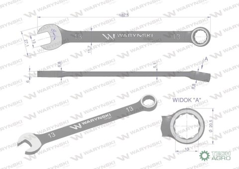 Klucz płasko-oczkowy 13 mm. CrV standa rd ASME B107-2010 Waryński Klucz płasko-oczkowy 13 mm. CrV standa rd ASME B107-2010 Waryński