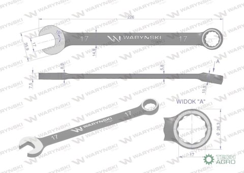 Klucz płasko-oczkowy 17 mm. CrV standar d ASME B107-2010 Waryński Klucz płasko-oczkowy 17 mm. CrV standar d ASME B107-2010 Waryński