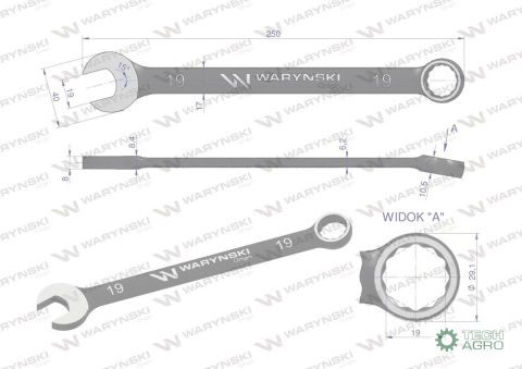 Klucz płasko-oczkowy 19 mm. CrV standar d ASME B107-2010 Waryński Klucz płasko-oczkowy 19 mm. CrV standar d ASME B107-2010 Waryński