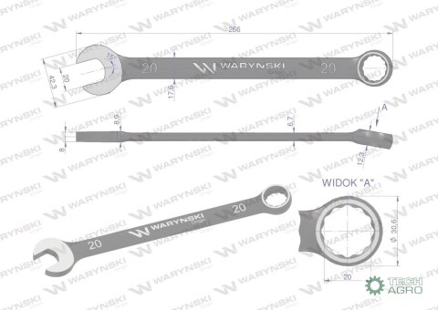 Klucz płasko-oczkowy 20 mm CrV standard ASME B107-2010 Waryński Klucz płasko-oczkowy 20 mm CrV standard ASME B107-2010 Waryński
