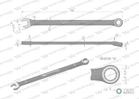 Klucz płasko-oczkowy 6 mm. CrV standard ASME B107-2010 Waryński Klucz płasko-oczkowy 6 mm. CrV standard ASME B107-2010 Waryński