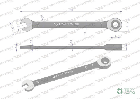 Klucz płasko-oczkowy 6 mm z grzechotką 72 zęby standard ASME B107-2010 Waryński Klucz płasko-oczkowy 6 mm z grzechotką 72 zęby standard ASME B107-2010 Waryński
