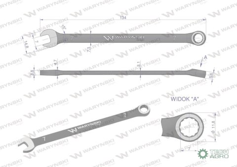 Klucz płasko-oczkowy 7 mm CrV standard ASME B107-2010 Waryński Klucz płasko-oczkowy 7 mm CrV standard ASME B107-2010 Waryński