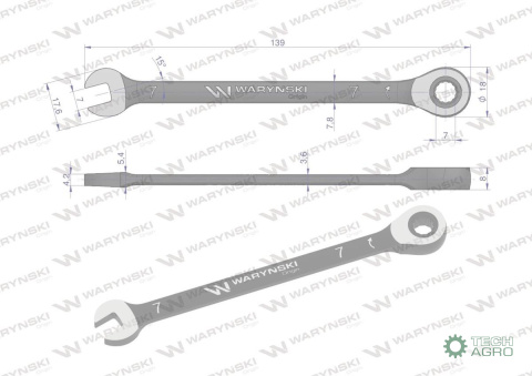Klucz płasko-oczkowy 7 mm z grzechotką 72 zęby standard ASME B107-2010 Waryński Klucz płasko-oczkowy 7 mm z grzechotką 72 zęby standard ASME B107-2010 Waryński