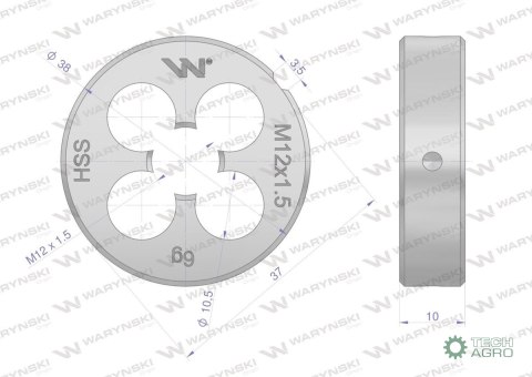 Narzynka do gwintu metrycznego drobnozwojnego DIN223 M12X1.5 Waryński Narzynka do gwintu metrycznego drobnozwojnego DIN223 M12X1.5 Waryński