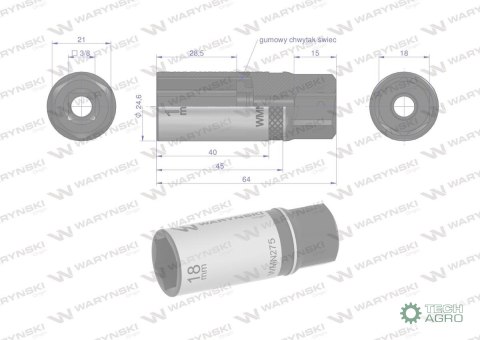 "Nasadka do świec 3/8"". 18 mm. CrV50BV 0. DIN 3124. Waryński "Nasadka do świec 3/8"". 18 mm. CrV50BV 0. DIN 3124. Waryński