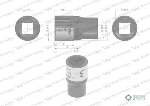 "Nasadka dwunastokątna 1/4"". 10 mm. CrV 0BV30. DIN 3124. Waryński "Nasadka dwunastokątna 1/4"". 10 mm. CrV 0BV30. DIN 3124. Waryński