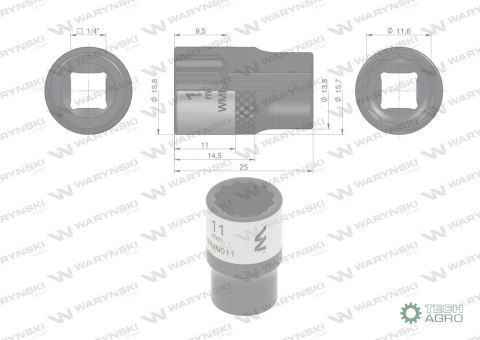 "Nasadka dwunastokątna 1/4"". 11 mm. CrV 0BV30. DIN 3124. Waryński "Nasadka dwunastokątna 1/4"". 11 mm. CrV 0BV30. DIN 3124. Waryński