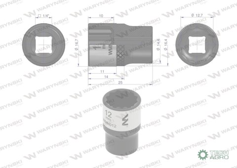 "Nasadka dwunastokątna 1/4"". 12 mm. CrV 0BV30. DIN 3124. Waryński "Nasadka dwunastokątna 1/4"". 12 mm. CrV 0BV30. DIN 3124. Waryński