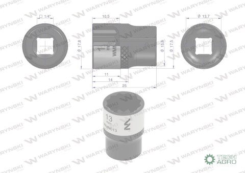 "Nasadka dwunastokątna 1/4"". 13 mm. CrV 0BV30. DIN 3124. Waryński "Nasadka dwunastokątna 1/4"". 13 mm. CrV 0BV30. DIN 3124. Waryński
