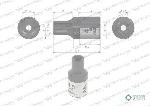 "Nasadka dwunastokątna 1/4"". 4.5 mm. Cr 50BV30. DIN 3124. Waryński "Nasadka dwunastokątna 1/4"". 4.5 mm. Cr 50BV30. DIN 3124. Waryński
