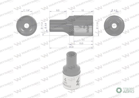 "Nasadka dwunastokątna 1/4"". 4 mm. CrV5 BV30. DIN 3124. Waryński "Nasadka dwunastokątna 1/4"". 4 mm. CrV5 BV30. DIN 3124. Waryński