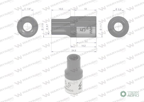 "Nasadka dwunastokątna 1/4"". 5.5 mm. Cr 50BV30. DIN 3124. Waryński "Nasadka dwunastokątna 1/4"". 5.5 mm. Cr 50BV30. DIN 3124. Waryński