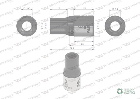 "Nasadka dwunastokątna 1/4"". 6 mm. CrV5 BV30. DIN 3124. Waryński "Nasadka dwunastokątna 1/4"". 6 mm. CrV5 BV30. DIN 3124. Waryński