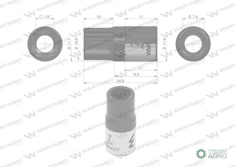 "Nasadka dwunastokątna 1/4"". 7 mm. CrV5 BV30. DIN 3124. Waryński "Nasadka dwunastokątna 1/4"". 7 mm. CrV5 BV30. DIN 3124. Waryński