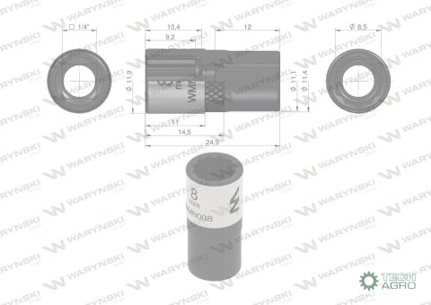"Nasadka dwunastokątna 1/4"". 8 mm. CrV5 BV30. DIN 3124. Waryński "Nasadka dwunastokątna 1/4"". 8 mm. CrV5 BV30. DIN 3124. Waryński